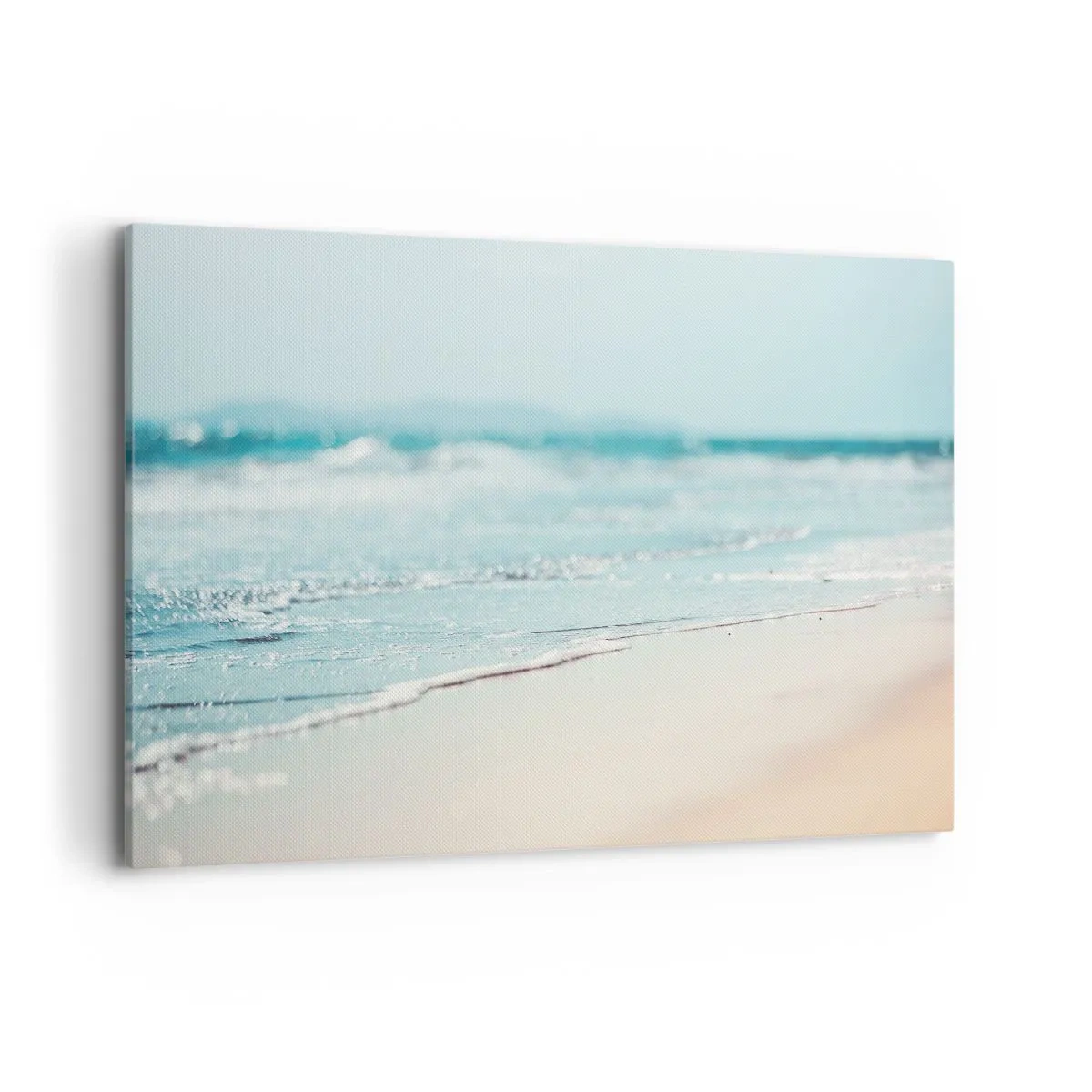 Obraz na płótnie - Delikatne fale oceanu na piaszczystej plaży - 120x80cm - Ciepło i szum - Nowoczesna dekoracja ścienna do salonu, kuchni i sypialni ARTTOR