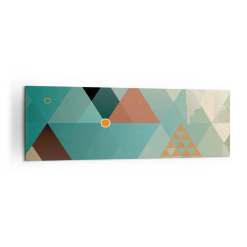 Obraz na płótnie - Geometryczne wzory w odcieniach turkusu i brązu - 160x50cm - Jedność wielości, wielość jedności - Nowoczesna dekoracja ścienna do salonu i sypialni ARTTOR