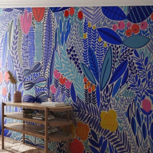 Fototapeta Premium Canvas - Kolorowy motyw roślinny w nowoczesnym stylu graficznym - 100x70cm - Hawajski ogród - Nowoczesna dekoracja ścienna do salonu i sypialni ARTTOR