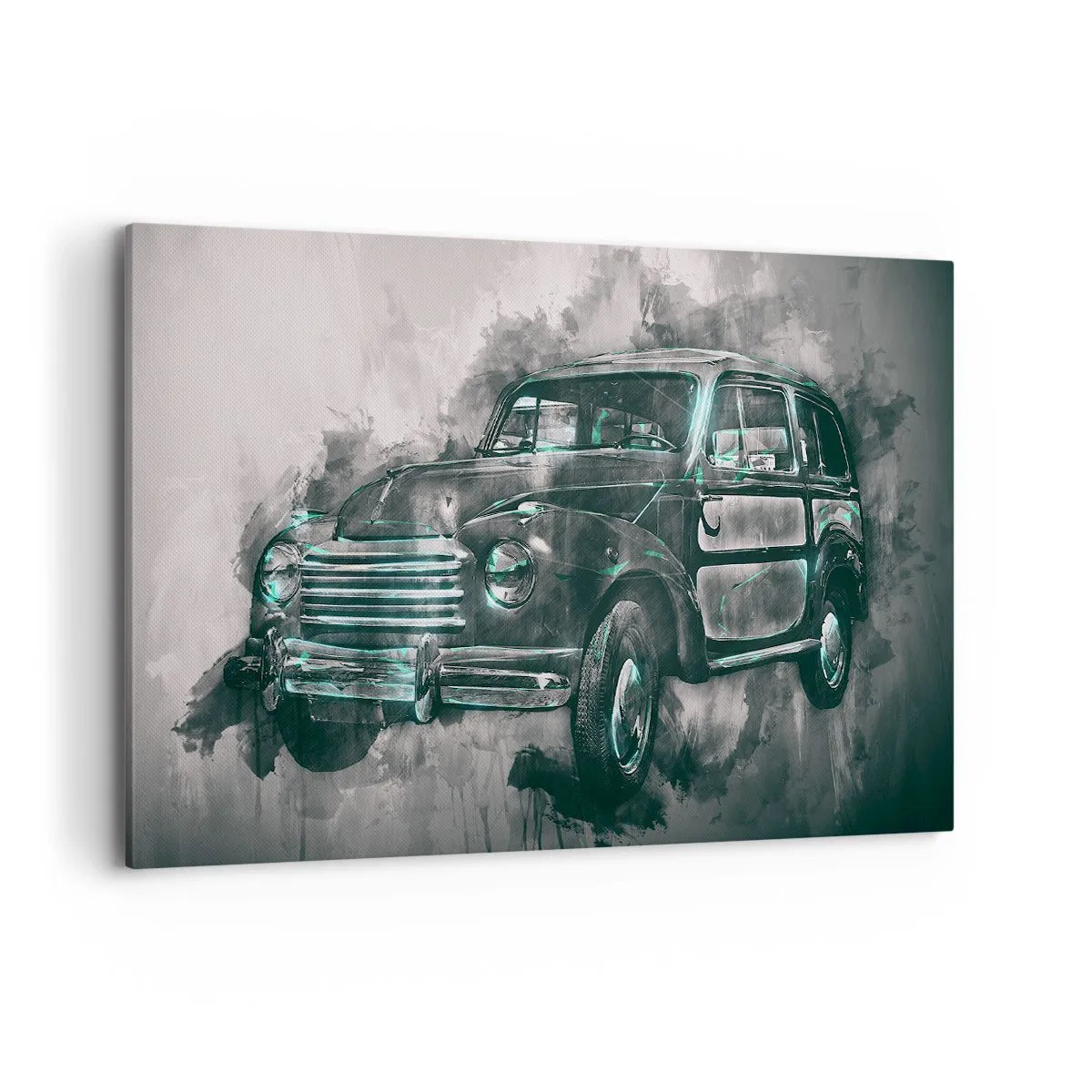 Obraz na płótnie - Klasyczny samochód w stylu retro na artystycznym tle - 120x80cm - Szacowny przodek - Nowoczesna dekoracja ścienna do salonu, kuchni i sypialni ARTTOR