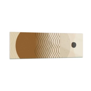 Obraz na szkle - Geometryczna abstrakcja z kołami i falistymi liniami w ciepłych barwach - 160x50cm - O pochodzeniu figur geometrycznych - Nowoczesna dekoracja ścienna do salonu i sypialni ARTTOR