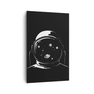 Obraz na płótnie - Astronautyczny hełm z widokiem na kosmos w minimalistycznym stylu - 80x120cm - Niezły widok - Nowoczesna dekoracja ścienna do salonu i sypialni ARTTOR