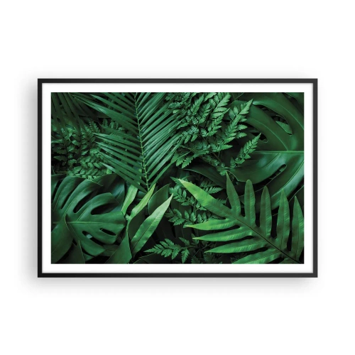 Plakat w czarnej ramie - Zielone liście tropikalne w gęstej i naturalnej kompozycji - 100x70cm - Utulone w zieleni - Nowoczesna dekoracja ścienna do salonu i sypialni ARTTOR
