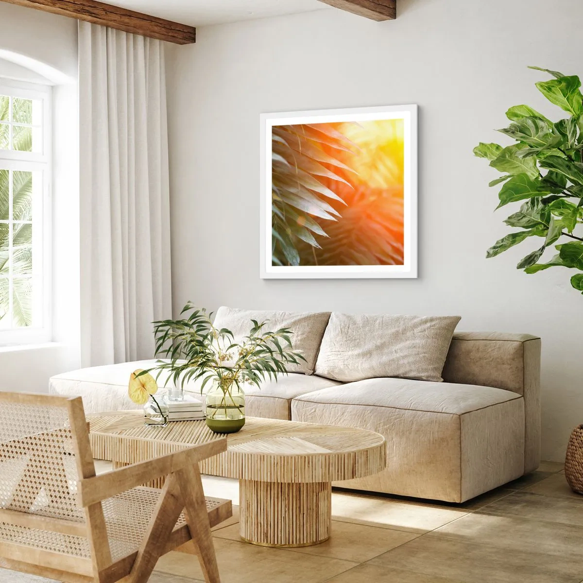 Plakat w białej ramie - Poranek w dżungli - 40x40 cm