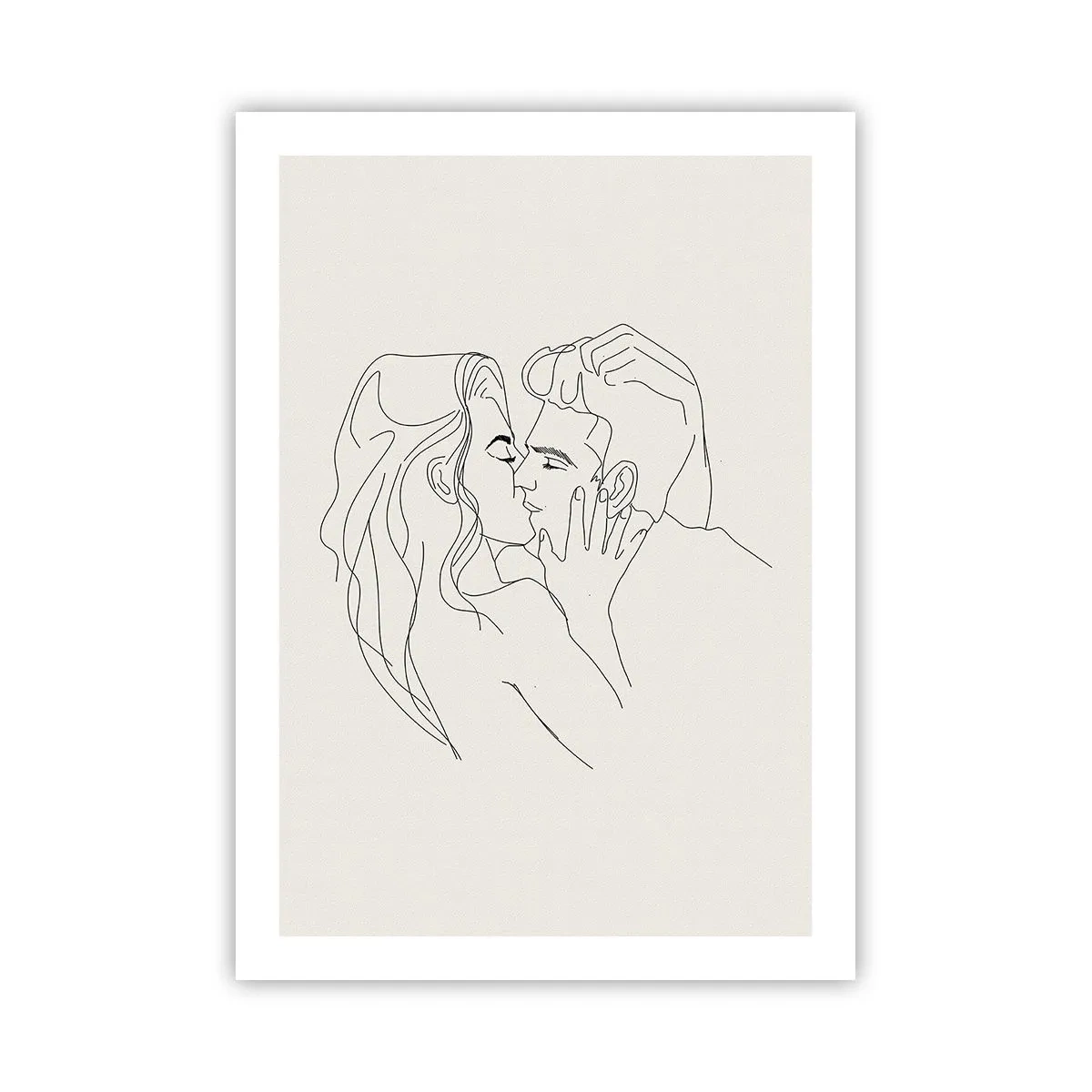 Plakat - Minimalistyczny rysunek zakochanej pary w delikatnych liniach - 50x70cm - Splątani uczuciem - Nowoczesna dekoracja ścienna do salonu, kuchni i sypialni ARTTOR
