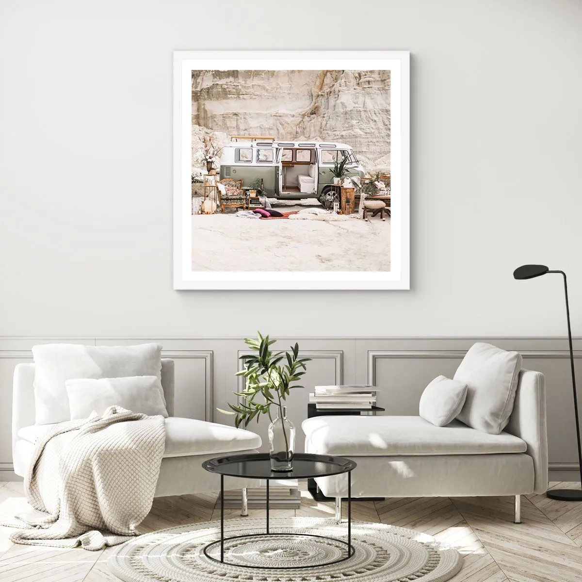 Plakat w białej ramie - Podróż czas zacząć - 30x30 cm