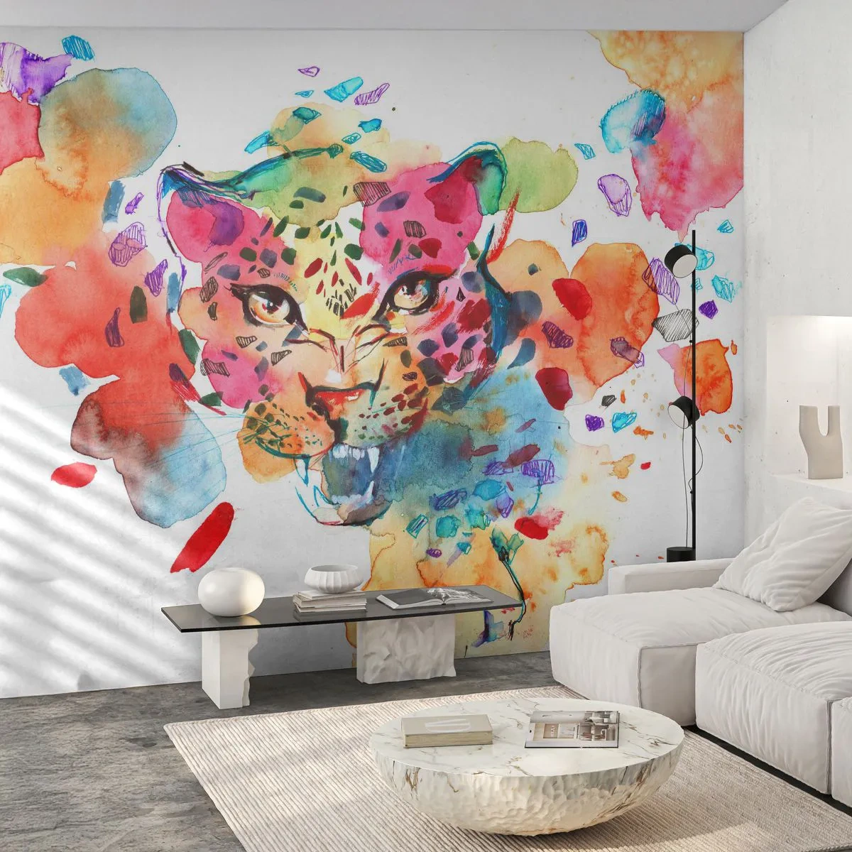 Fototapeta Premium Canvas - Abstrakcyjny portret lamparta w intensywnych kolorach - 100x70cm - Piękna i bestia - Nowoczesna dekoracja ścienna do salonu i sypialni ARTTOR