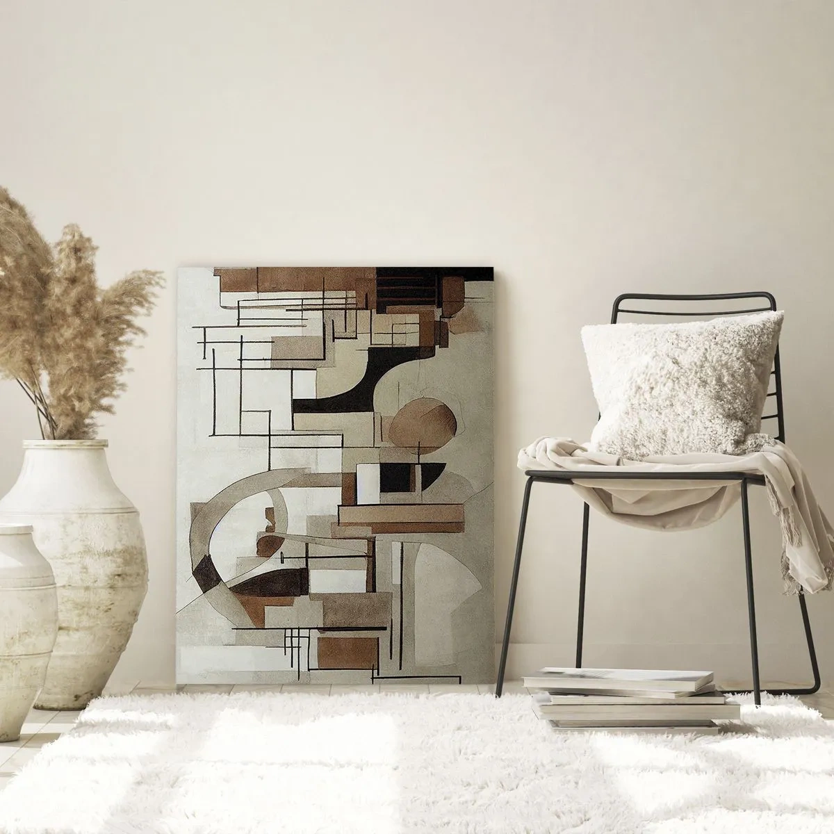 Obraz na szkle - Architektoniczna abstrakcja w beżach i brązach - 70x100cm - Pejzaż miejski 2.0 - Nowoczesna dekoracja ścienna do salonu i sypialni ARTTOR