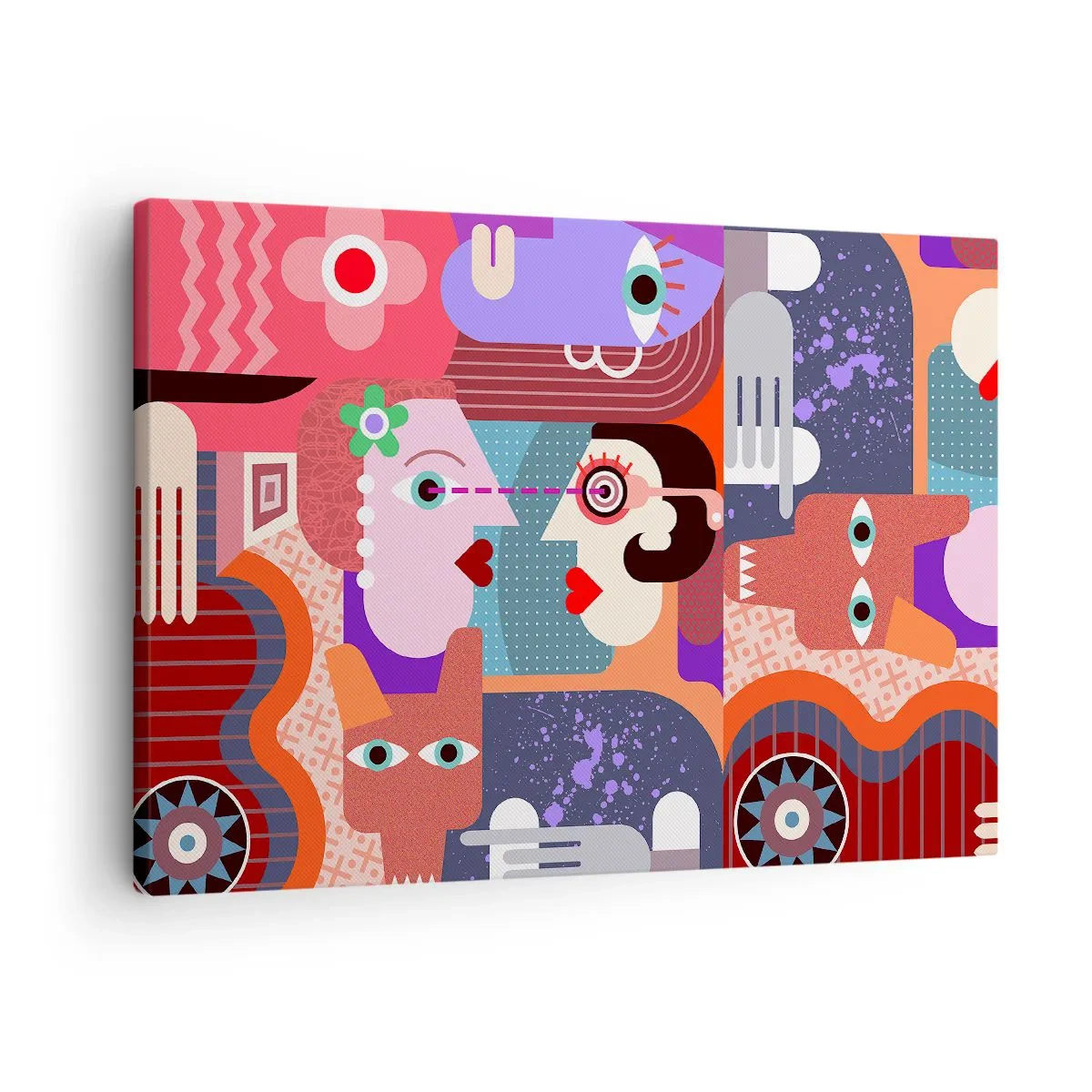 Obraz na płótnie - Abstrakcyjne postacie w żywych kolorach - 70x50cm - Oko w oko - Nowoczesna dekoracja ścienna do salonu i sypialni ARTTOR