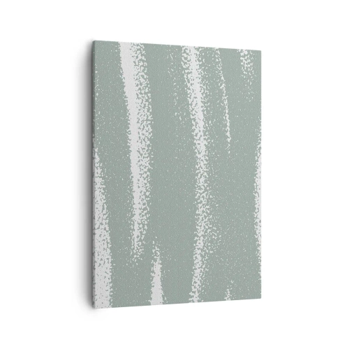 Obraz na płótnie - Minimalistyczna kompozycja pionowych, nieregularnych pasów w odcieniach zieleni i bieli - 50x70cm - Abstrakcja w zimowym klimacie - Nowoczesna dekoracja ścienna do salonu, kuchni i sypialni ARTTOR