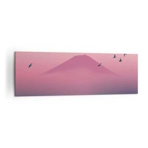 Obraz na płótnie - Minimalistyczny krajobraz z górą i ptakami o wschodzie - 160x50cm - Wędrowcy ponad chmurami - Nowoczesna dekoracja ścienna do salonu i sypialni ARTTOR