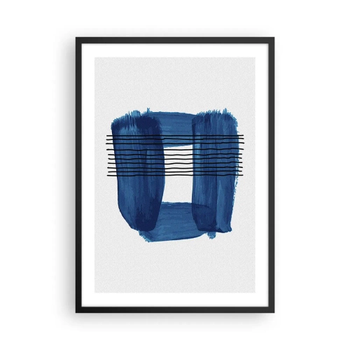 Plakat w czarnej ramie - Abstrakcyjna kompozycja w odcieniach niebieskiego - 50x70cm - Niebiesko-czarna kompozycja - Nowoczesna dekoracja ścienna do salonu i sypialni ARTTOR