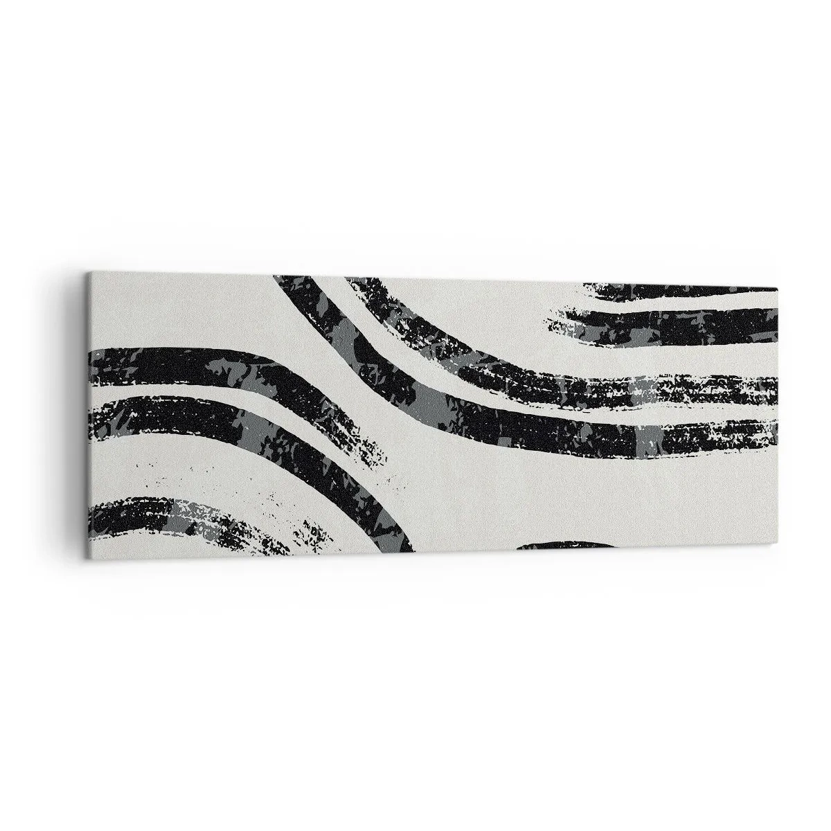 Obraz na płótnie - Czarno-białe abstrakcyjne linie na jasnym tle - 140x50cm - W pół zatrzymany - Nowoczesna dekoracja ścienna do salonu i sypialni ARTTOR