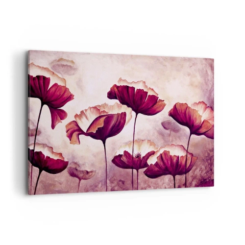 Obraz na płótnie - Kwiaty w odcieniach czerwieni i bieli na subtelnym tle - 120x80cm - Płatek czerwony i biały - Nowoczesna dekoracja ścienna do salonu, kuchni i sypialni ARTTOR
