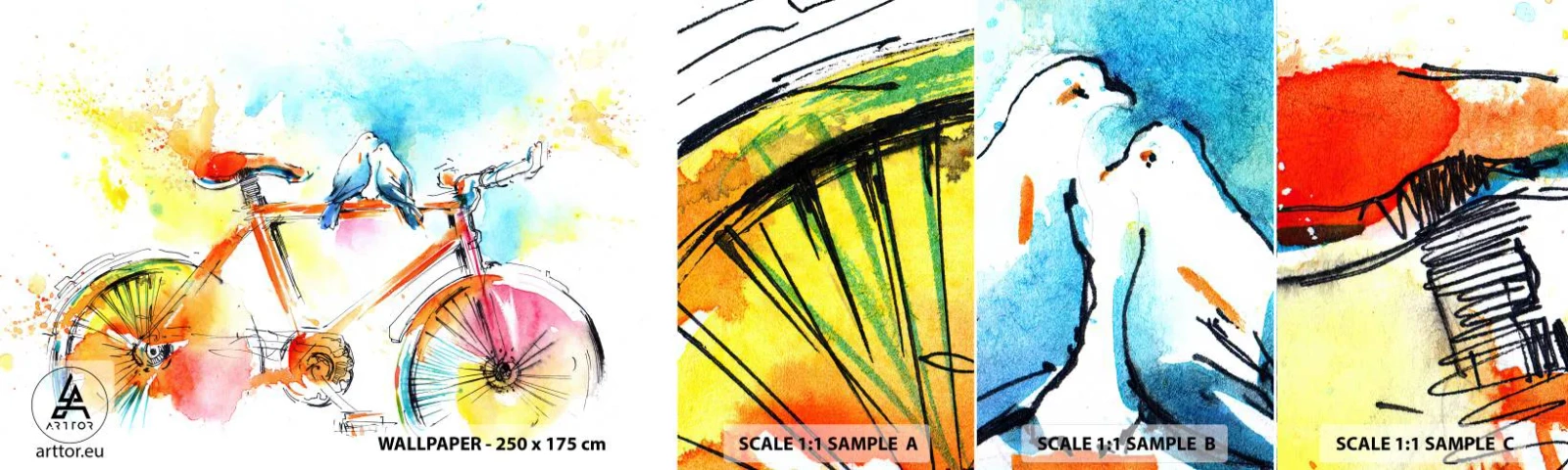 Fototapeta Próbka Samoprzylepna Deluxe Sticker - We dwoje na rowerze - Abstrakcja, Rower, Ptaki - 100x30 cm