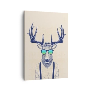 Obraz na płótnie - Stylizowany rysunek jelenia w okularach przeciwsłonecznych i szelkach - 50x70cm - A kogo się spodziewałeś? - Nowoczesna dekoracja ścienna do salonu, kuchni i sypialni ARTTOR