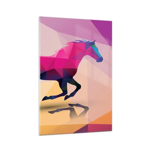 Obraz na szkle - Geometryczna sylwetka galopującego konia w żywych kolorach - 70x100cm - Kubizm wciąż żywy - Nowoczesna dekoracja ścienna do salonu i sypialni ARTTOR