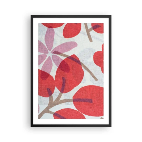 Plakat w czarnej ramie - Botaniczna kompozycja liści i kwiatów w czerwieni - 50x70cm - Kompozycja kwiatowa w różu - Nowoczesna dekoracja ścienna do salonu i sypialni ARTTOR
