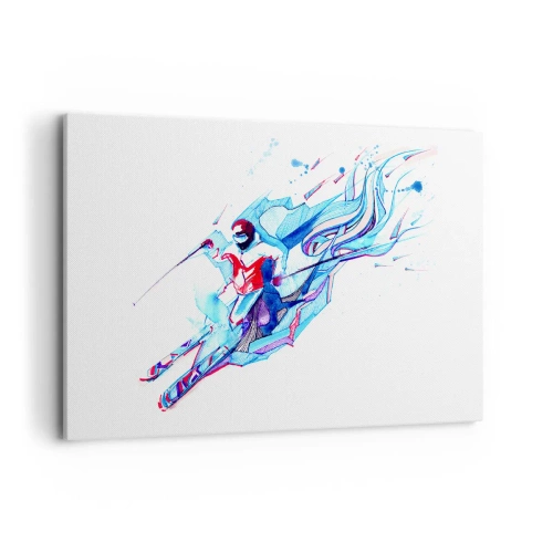 Obraz na płótnie - Abstrakcyjny jeździec na koniu w dynamicznych kolorach - 120x80cm - Szalony pęd do radości - Nowoczesna dekoracja ścienna do salonu, kuchni i sypialni ARTTOR