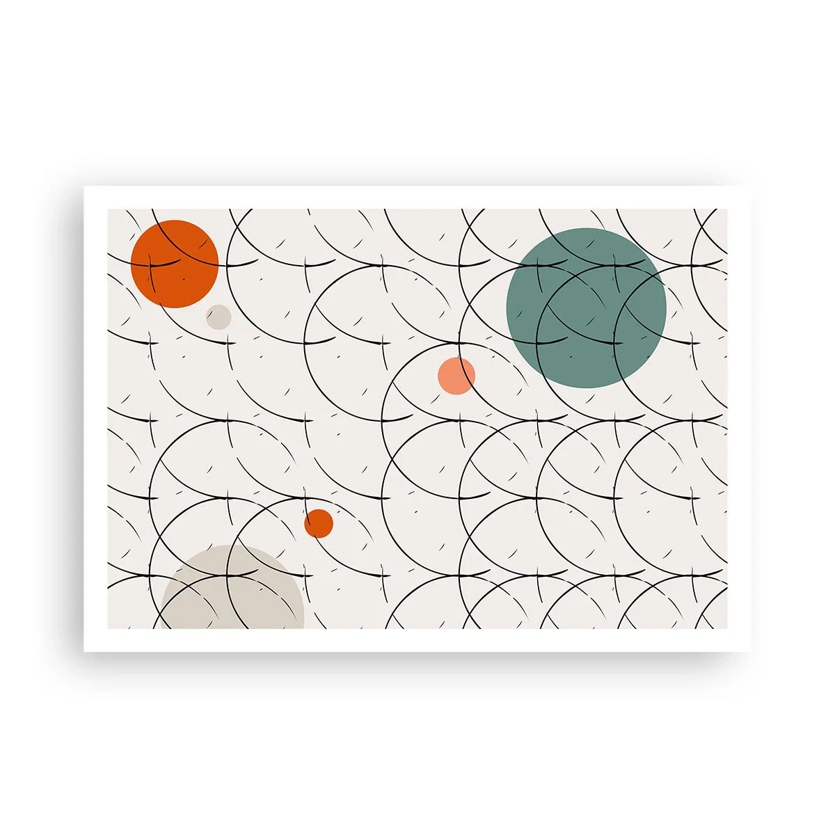 Plakat - Geometryczny wzór z kolorowymi okręgami na jasnym tle - 100x70cm - W pop-artowym duchu - Nowoczesna dekoracja ścienna do salonu i sypialni ARTTOR