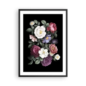 Plakat w czarnej ramie - Bukiet kwiatów na czarnym tle w stylu vintage - 50x70cm - Z angielskiego ogrodu - Nowoczesna dekoracja ścienna do salonu i sypialni ARTTOR
