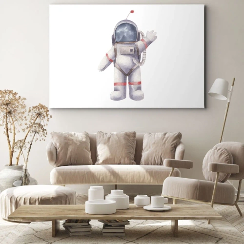 Obraz na płótnie - To na razie! - Astronauta w stylu akwarelowym na białym tle - 70x50cm