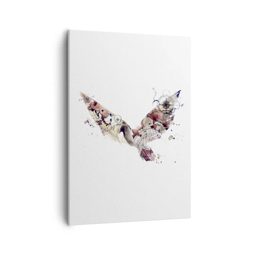 Obraz na płótnie - Abstrakcyjny ptak w locie z geometrycznymi wzorami na jasnym tle - 50x70cm - Napowietrzny wędrowiec - Nowoczesna dekoracja ścienna do salonu, kuchni i sypialni ARTTOR