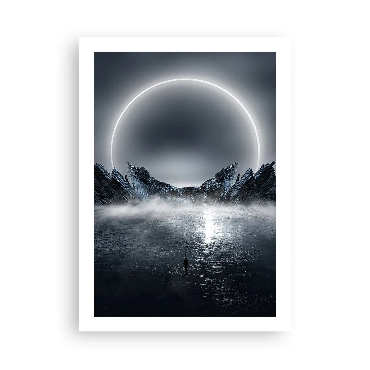 Plakat - Tajemniczy krajobraz z jasnym okręgiem na niebie - 50x70cm - Finał opowieści - Nowoczesna dekoracja ścienna do salonu, kuchni i sypialni ARTTOR