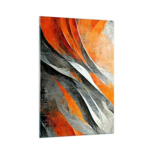 Obraz na szkle - Abstrakcyjne linie w odcieniach pomarańczu i szarości - 70x100cm - Żar i chłód - Nowoczesna dekoracja ścienna do salonu i sypialni ARTTOR
