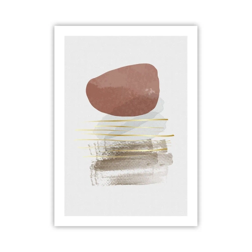 Plakat - Minimalistyczna abstrakcja z geometrycznymi kształtami i złotymi liniami - 50x70cm - Abstrakcyjna kolumnada - Nowoczesna dekoracja ścienna do salonu, kuchni i sypialni ARTTOR