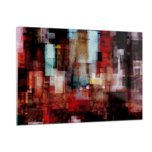 Obraz na szkle - Abstrakcyjna kompozycja geometryczna w odcieniach czerwieni - 120x80cm - Pomieszanie z poplątaniem - Nowoczesna dekoracja ścienna do salonu, kuchni i sypialni ARTTOR