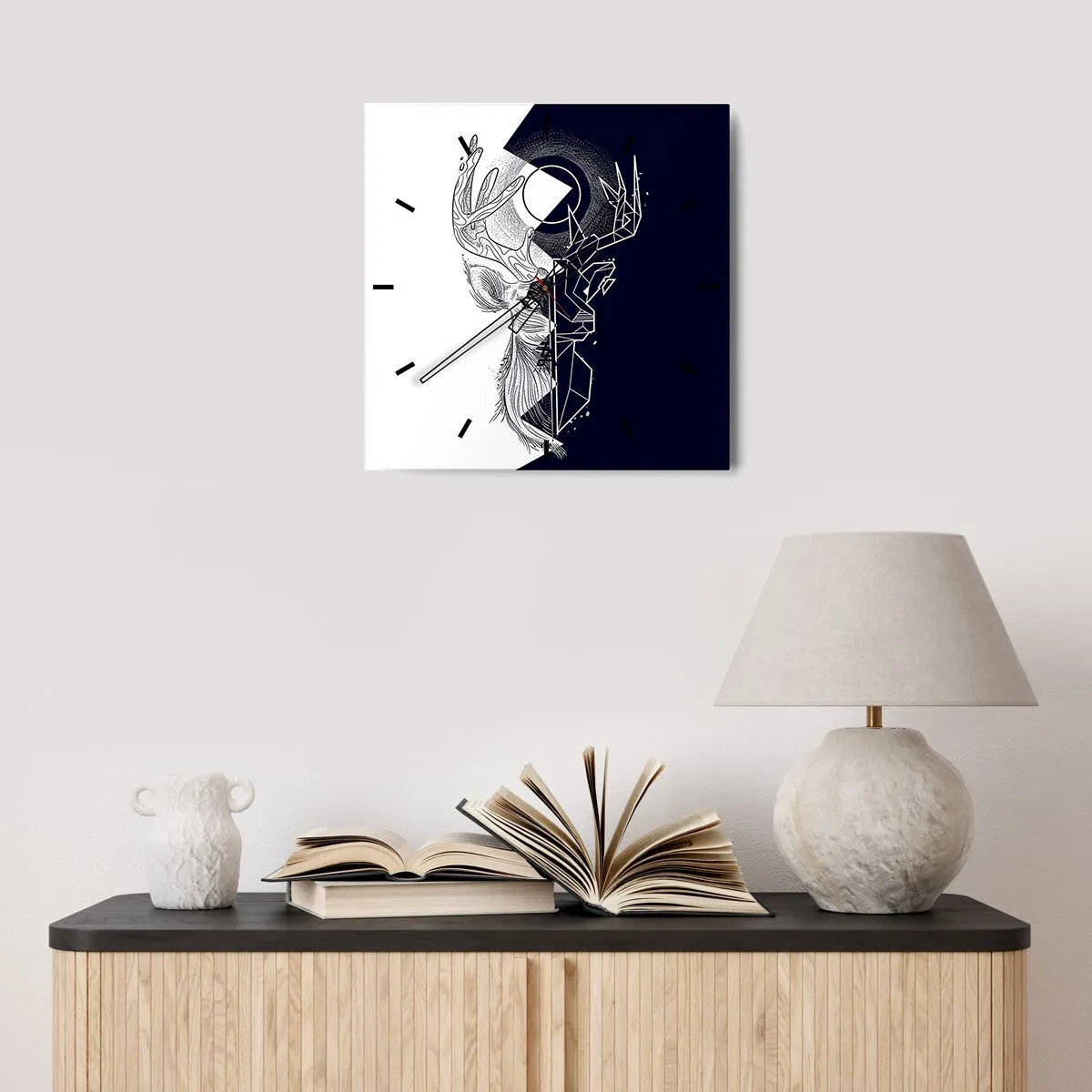 Zegar ścienny - Geometria i natura w symbolicznej kompozycji - 30x30cm - Walka i jedność przeciwieństw - Nowoczesna dekoracja ścienna do salonu i sypialni ARTTOR