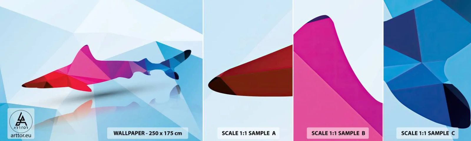 Fototapeta Próbka Standard Eco - Rekin w krystalicznej przestrzeni - Zwierzęta, Rekin, Figura Geometryczna - 100x30 cm