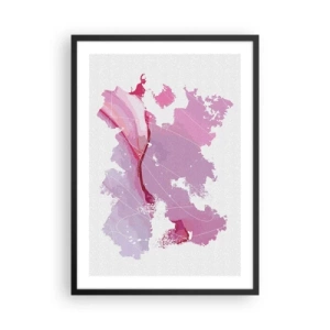 Plakat w czarnej ramie - Abstrakcyjna mapa w odcieniach różu i fioletu - 50x70cm - Mapa różowego świata - Nowoczesna dekoracja ścienna do salonu i sypialni ARTTOR