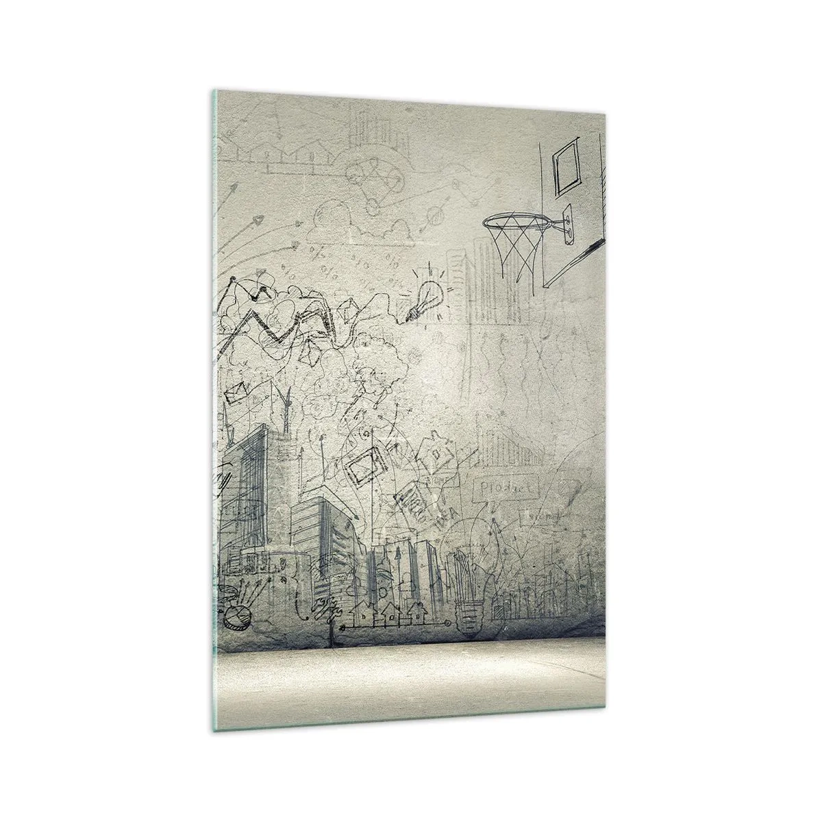 Obraz na szkle - Rysunki i schematy na tle surowej ściany - 70x100cm - Moje wspaniałe miejskie życie - Nowoczesna dekoracja ścienna do salonu i sypialni ARTTOR