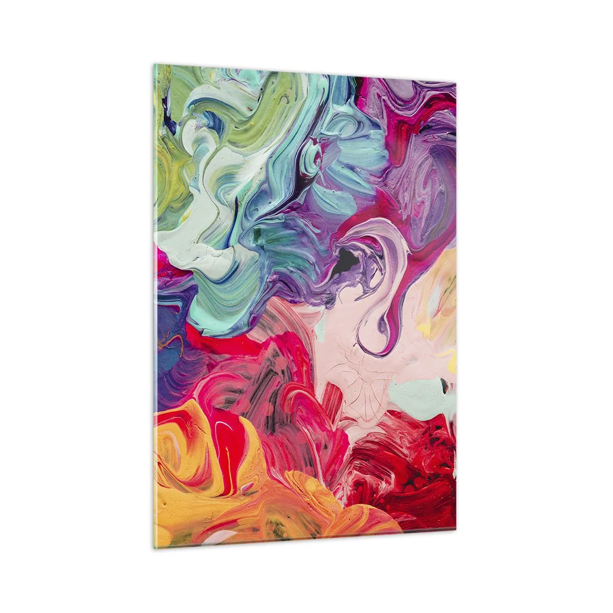 Obraz na szkle - Abstrakcyjne kolorowe smugi farb na płótnie w intensywnych barwach - 50x70cm - Narodziny barw - Nowoczesna dekoracja ścienna do salonu, kuchni i sypialni ARTTOR
