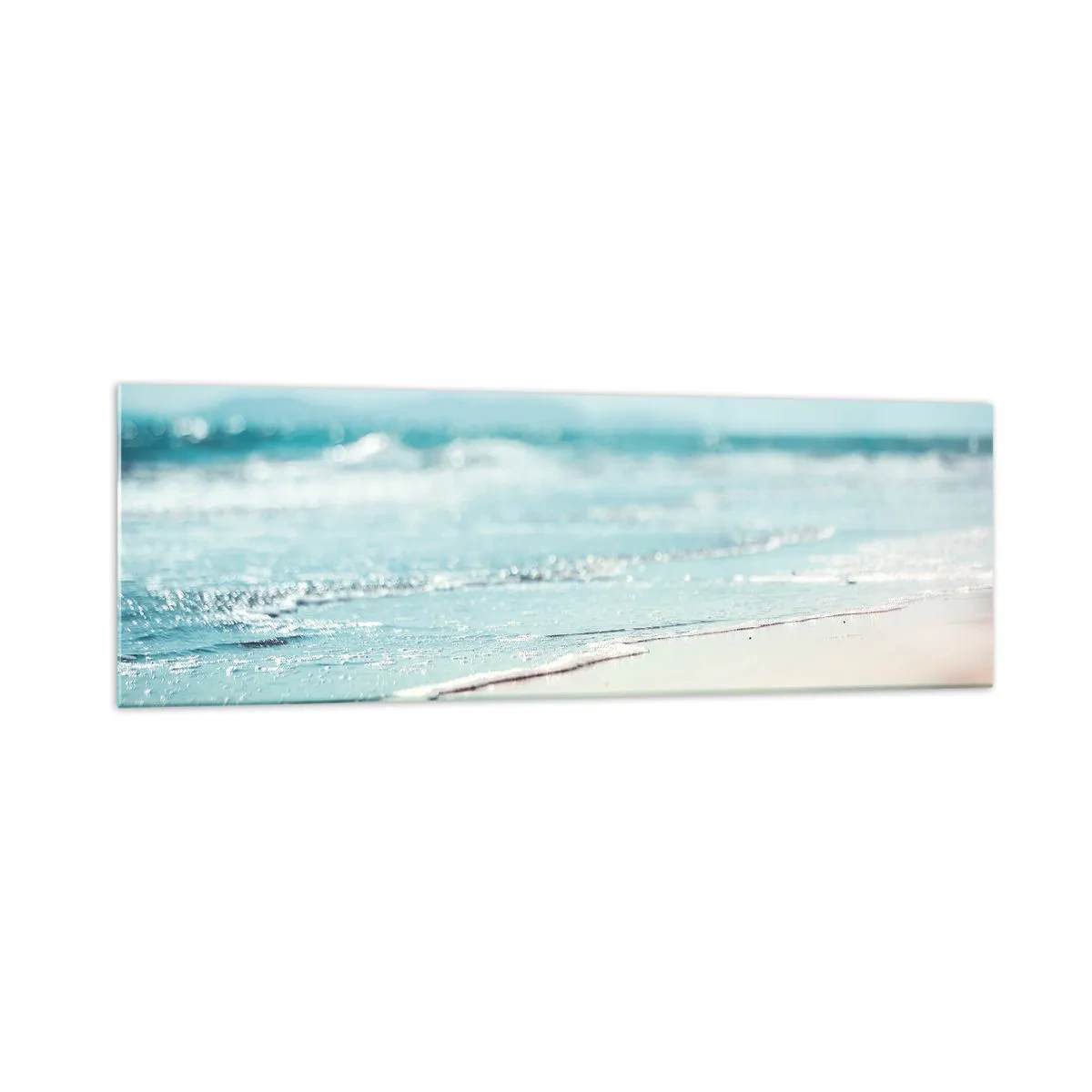 Obraz na szkle - Delikatne fale oceanu na piaszczystej plaży - 160x50cm - Ciepło i szum - Nowoczesna dekoracja ścienna do salonu i sypialni ARTTOR