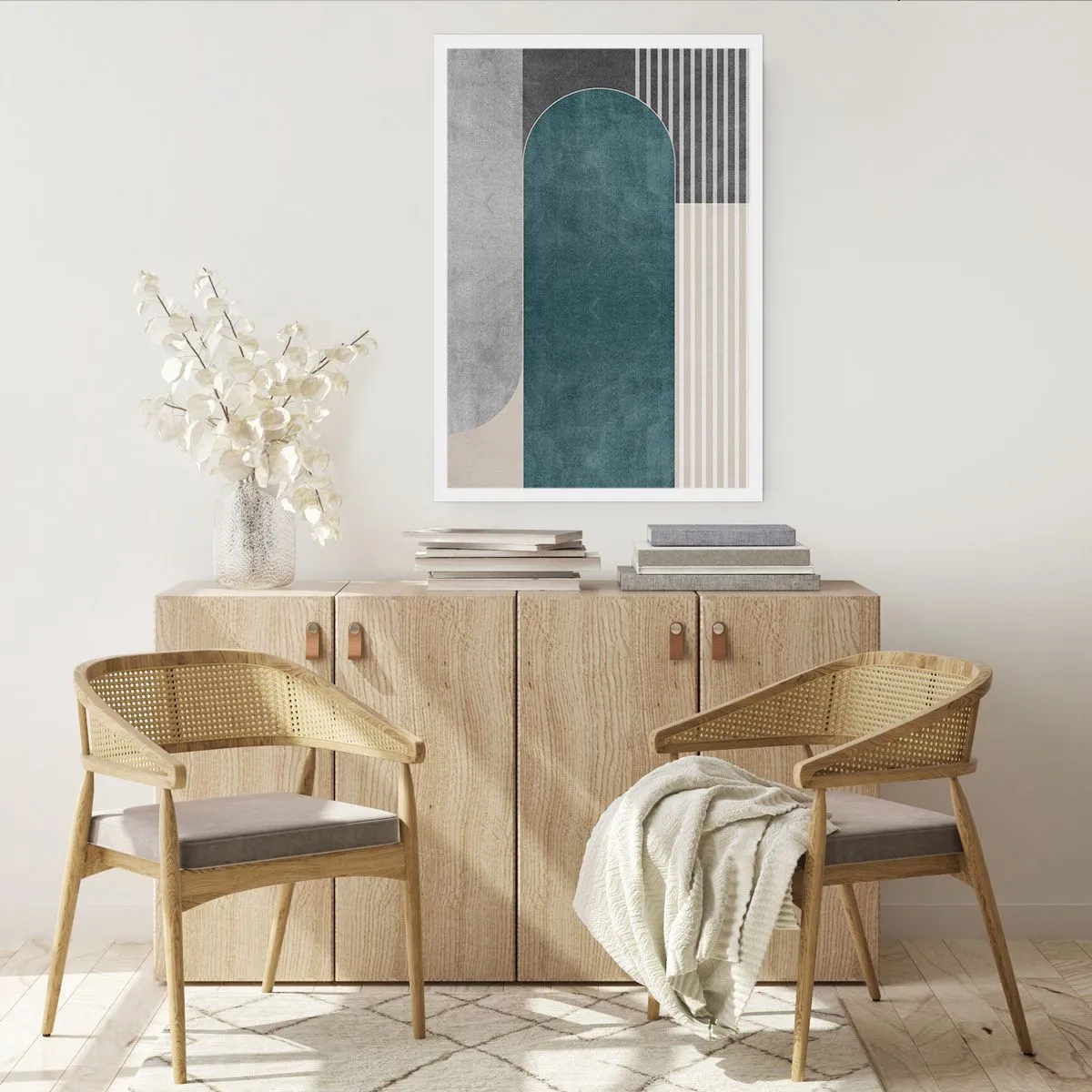Plakat - Geometryczna kompozycja w odcieniach zieleni i szarości - 50x70cm - Kompozycja na poziomie - Nowoczesna dekoracja ścienna do salonu, kuchni i sypialni ARTTOR