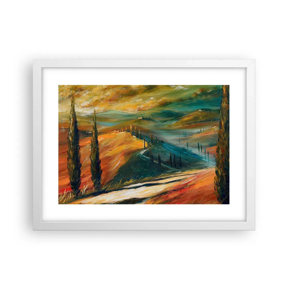Plakat w białej ramie - Toskański pejzaż - 40x30 cm