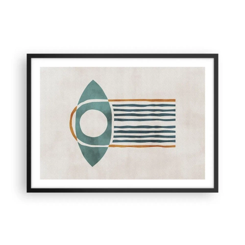Plakat w czarnej ramie - Geometryczny wzór w odcieniach zieleni i pomarańczu - 70x50cm - Znaki i rytuały - Nowoczesna dekoracja ścienna do salonu i sypialni ARTTOR