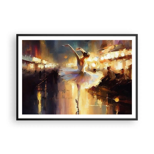 Plakat w czarnej ramie - Balerina tańcząca na tle oświetlonej sceny - 100x70cm - Cud na ulicy - Nowoczesna dekoracja ścienna do salonu i sypialni ARTTOR