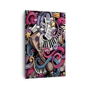Obraz na płótnie - Muzyczna abstrakcja pełna kolorowych instrumentów i nut - 80x120cm - Skomplikowana melodia - Nowoczesna dekoracja ścienna do salonu i sypialni ARTTOR