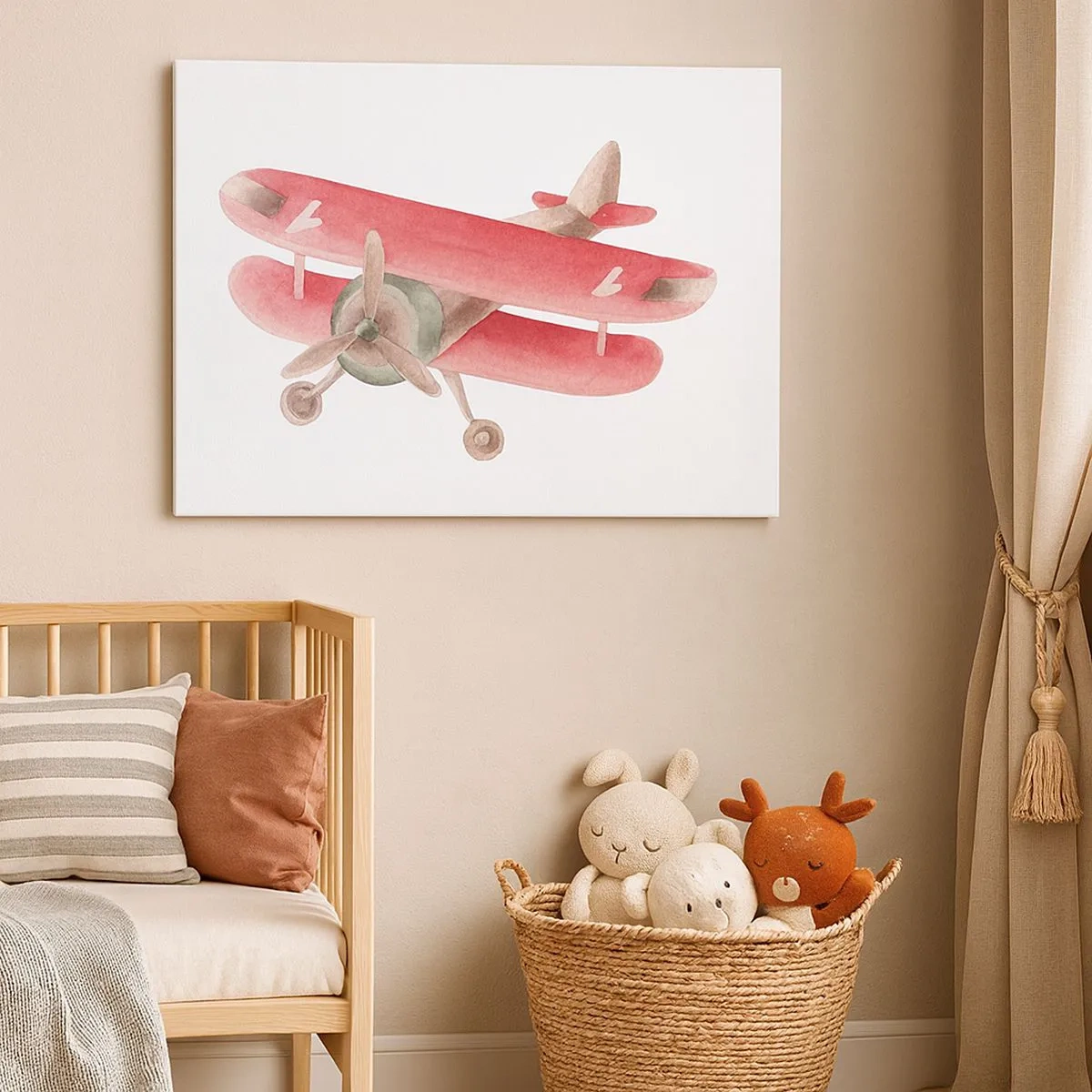 Obraz na płótnie - Czerwony samolot w stylu retro na białym tle - 70x50cm - Gotowy do wysokich lotów - Nowoczesna dekoracja ścienna do salonu i sypialni ARTTOR