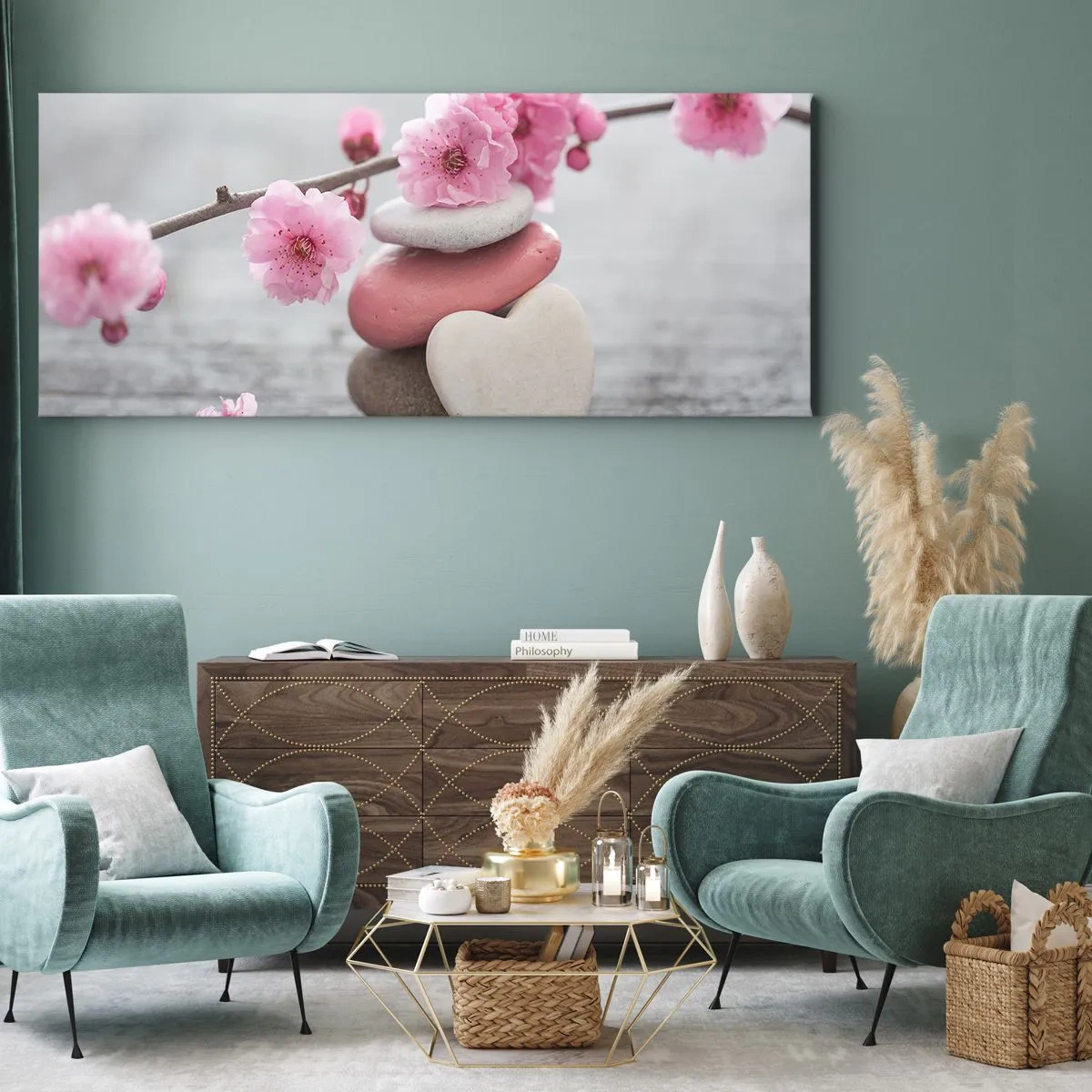 Obraz na płótnie - Błogość z kwiatem wiśni - 100x40 cm