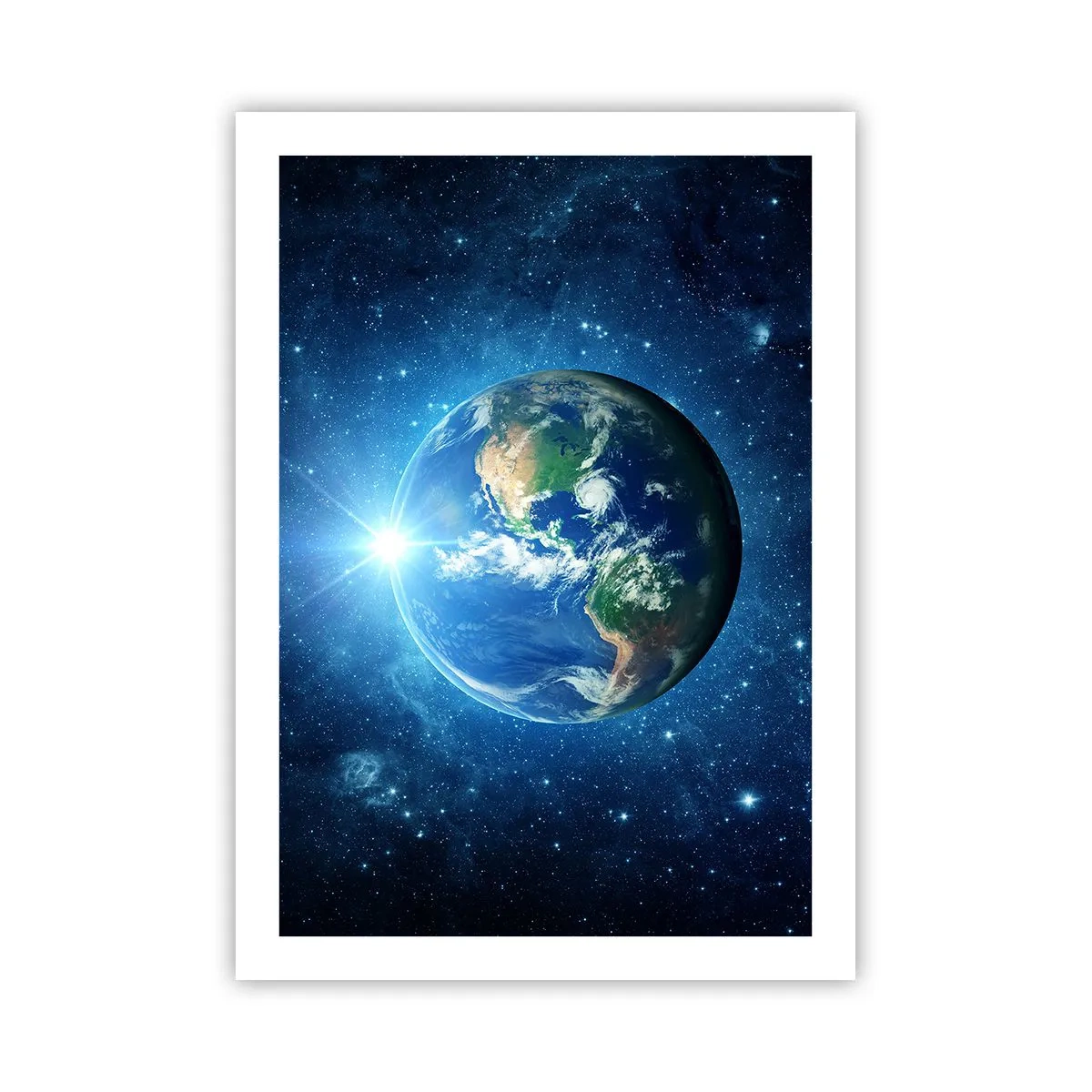 Plakat - Widok Ziemi z kosmosu na tle gwiazd - 50x70cm - Jesteśmy w niebie - Nowoczesna dekoracja ścienna do salonu, kuchni i sypialni ARTTOR