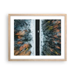 Plakat w ramie jasny dąb - Przeciąć zimowy las - 50x40 cm