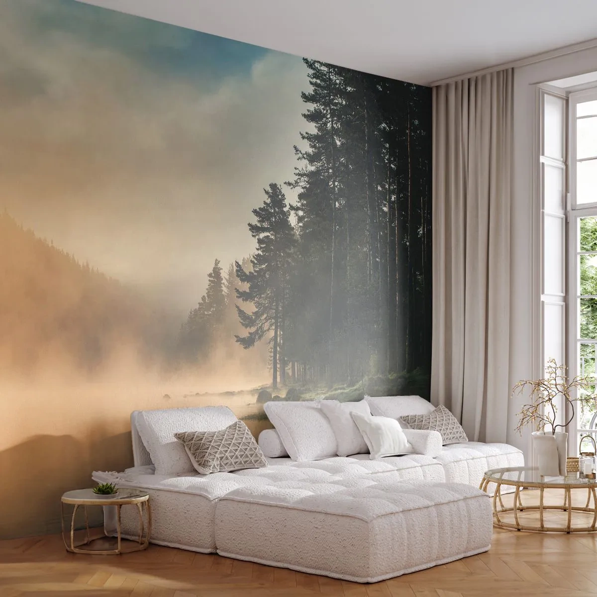 Fototapeta Samoprzylepna Deluxe Sticker - Narodziny dnia - Krajobraz, Jezioro, Las - 100x70 cm