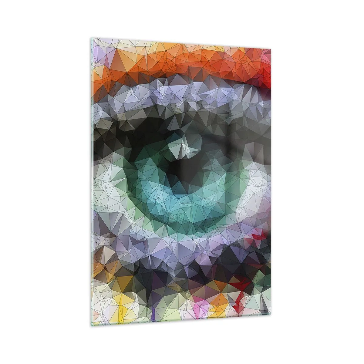 Obraz na szkle - Geometryczne oko w żywych barwach z efektem kryształów - 50x70cm - Krystaliczny oczu blask - Nowoczesna dekoracja ścienna do salonu, kuchni i sypialni ARTTOR