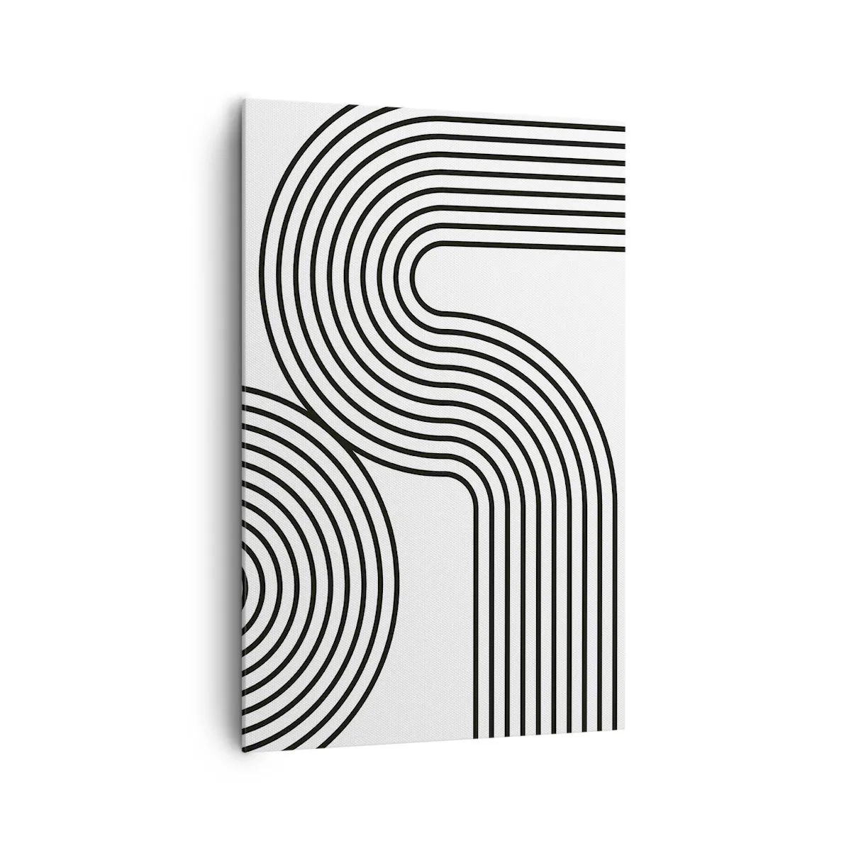 Obraz na płótnie - Abstrakcyjny obraz z czarnymi liniami tworzącymi geometryczne wzory na białym tle - 80x120cm - Na zakręcie - Nowoczesna dekoracja ścienna do salonu i sypialni ARTTOR