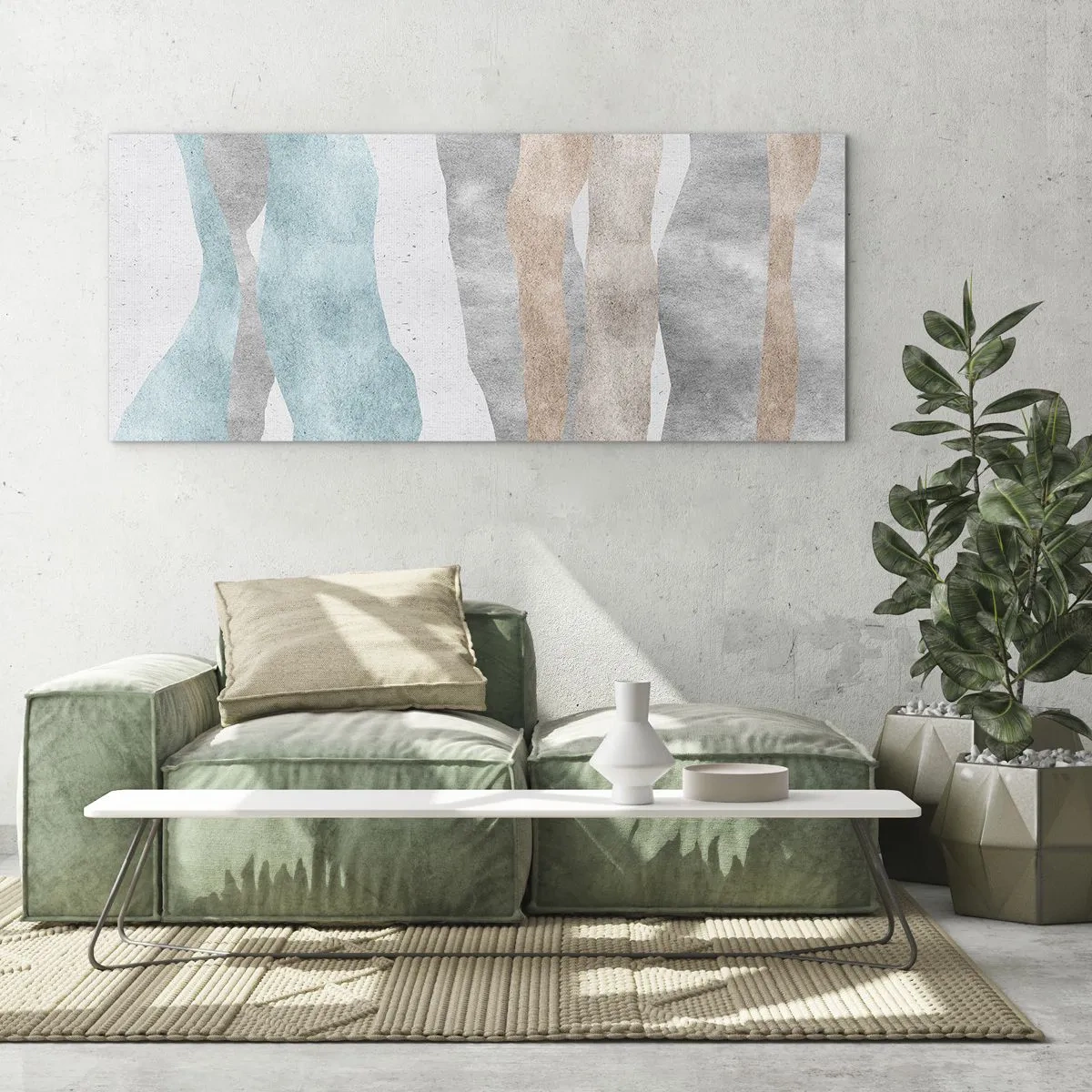 Obraz na szkle - Abstrakcyjne pasy w pastelowych odcieniach - 140x50cm - Studium bliskości - Nowoczesna dekoracja ścienna do salonu i sypialni ARTTOR